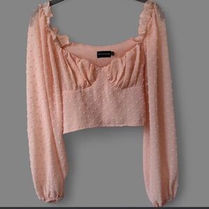 PrettyLittleThing Blush Textured Crop Blouse